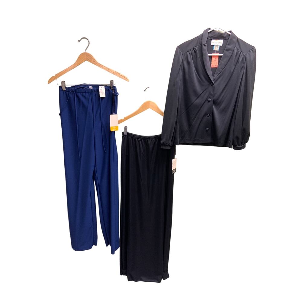 Lot of 3 60s 70s Polyester Pants Skirt and Top Blue and Black New Old Stock